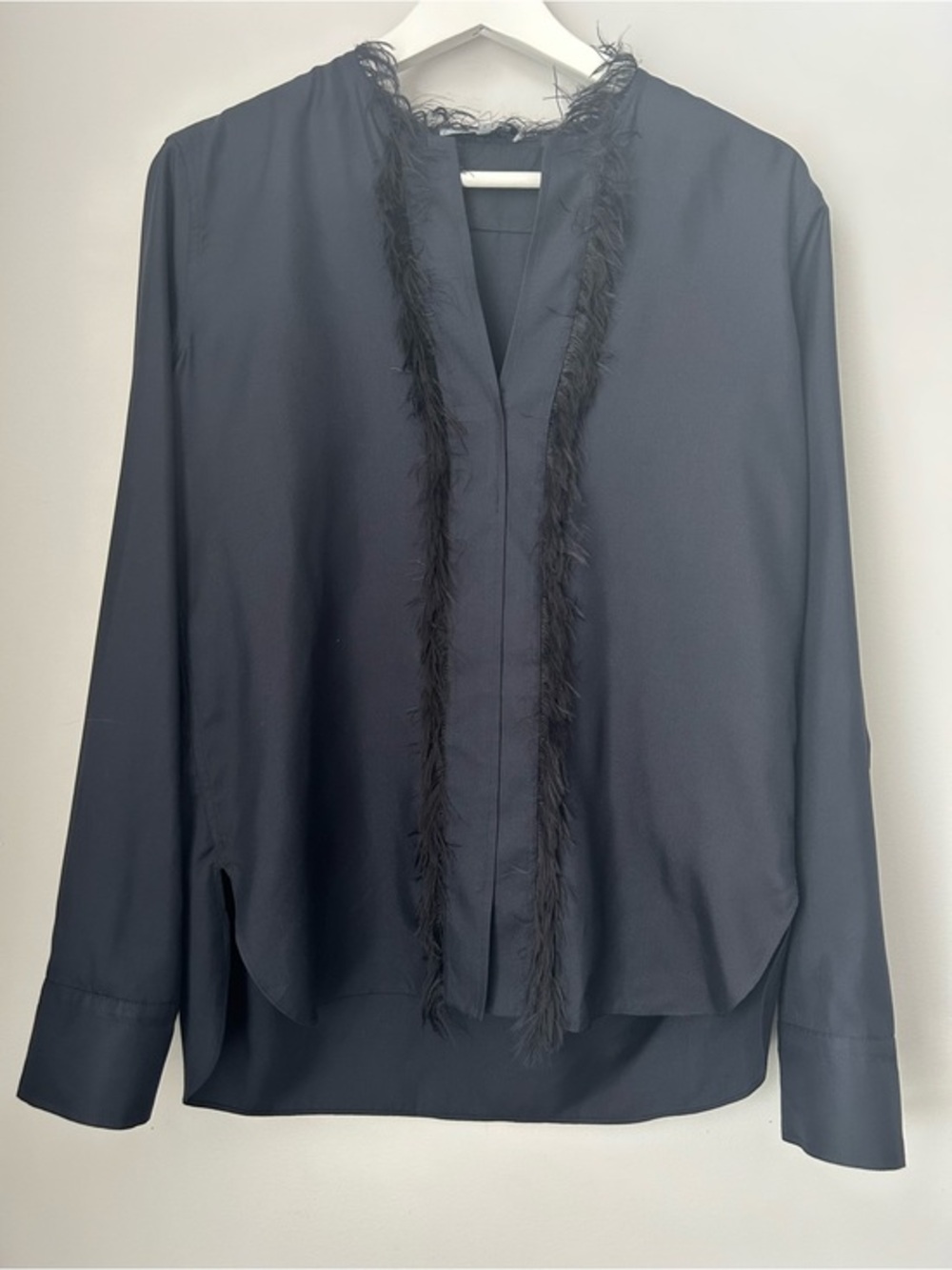 Helmut Lang Feather-Trim V-Neck Blouse